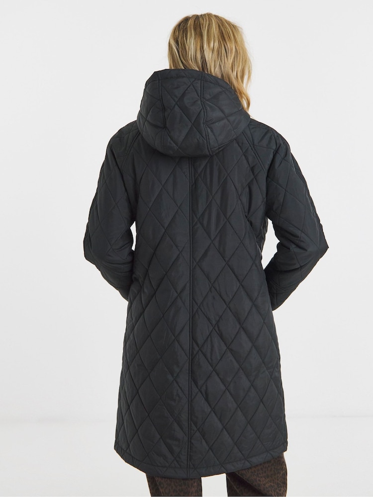 JD Williams Black Shower Resistant Longline Hooded Quilted Coat - Image 2 of 4 JD Williams Black Shower Resistant Longline Hooded Quilted Coat - Image 2 of 4