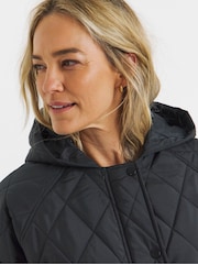 JD Williams Black Shower Resistant Longline Hooded Quilted Coat - Image 3 of 4