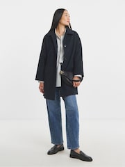 JD Williams Blue High Collar Button Front Lined Coat - Image 1 of 4