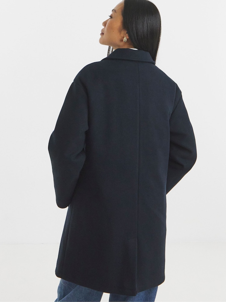 JD Williams Blue High Collar Button Front Lined Coat - Image 2 of 4 JD Williams Blue High Collar Button Front Lined Coat - Image 2 of 4