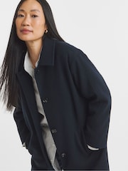 JD Williams Blue High Collar Button Front Lined Coat - Image 4 of 4