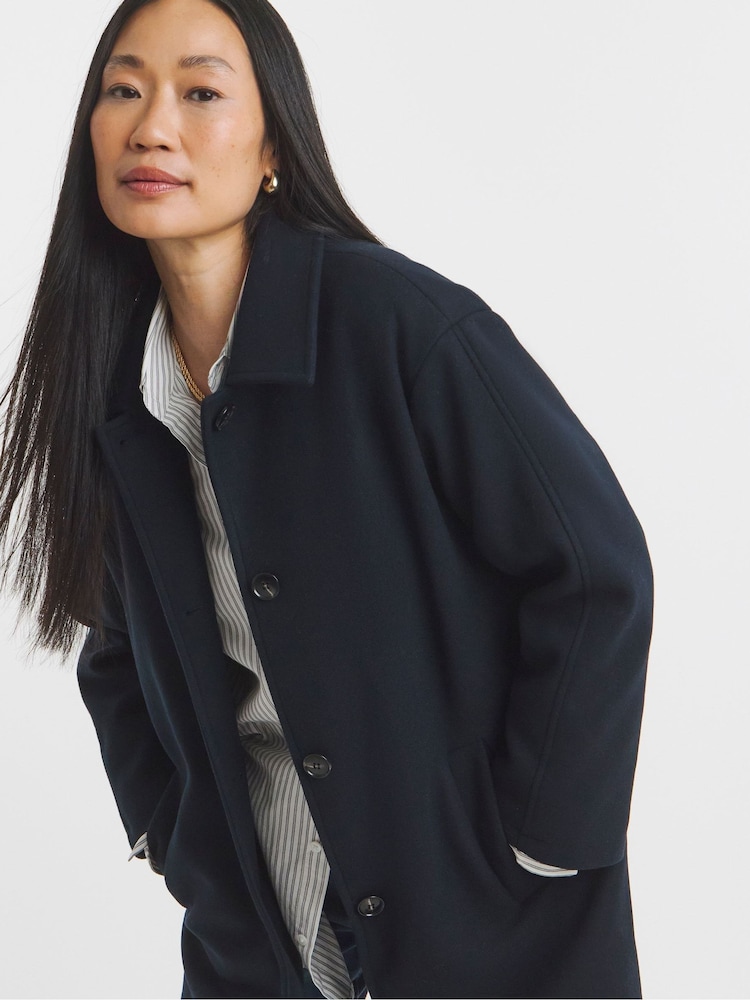 JD Williams Blue High Collar Button Front Lined Coat - Image 4 of 4 JD Williams Blue High Collar Button Front Lined Coat - Image 4 of 4