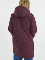 JD Williams Red Shower Resistant Longline Hooded Quilted Coat - Image 2 of 4