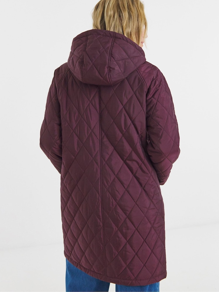 JD Williams Red Shower Resistant Longline Hooded Quilted Coat - Image 2 of 4 JD Williams Red Shower Resistant Longline Hooded Quilted Coat - Image 2 of 4