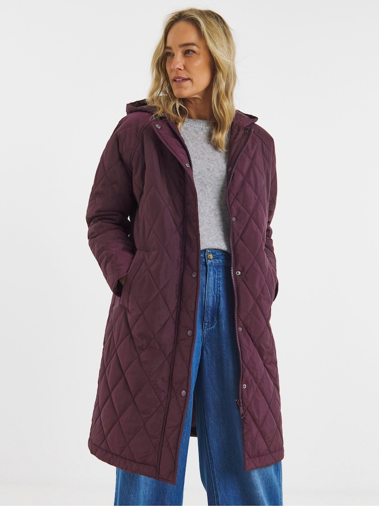 JD Williams Red Shower Resistant Longline Hooded Quilted Coat - Image 4 of 4 JD Williams Red Shower Resistant Longline Hooded Quilted Coat - Image 4 of 4