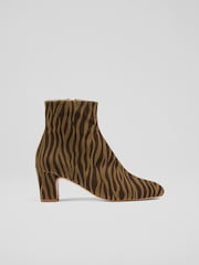 LK Bennett Animal Conway Zebra Print Leather Ankle Boots - Image 1 of 4
