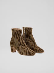 LK Bennett Animal Conway Zebra Print Leather Ankle Boots - Image 2 of 4