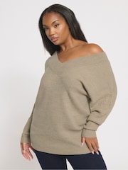 Yours Curve Natural Double V Jumper - Image 1 of 5