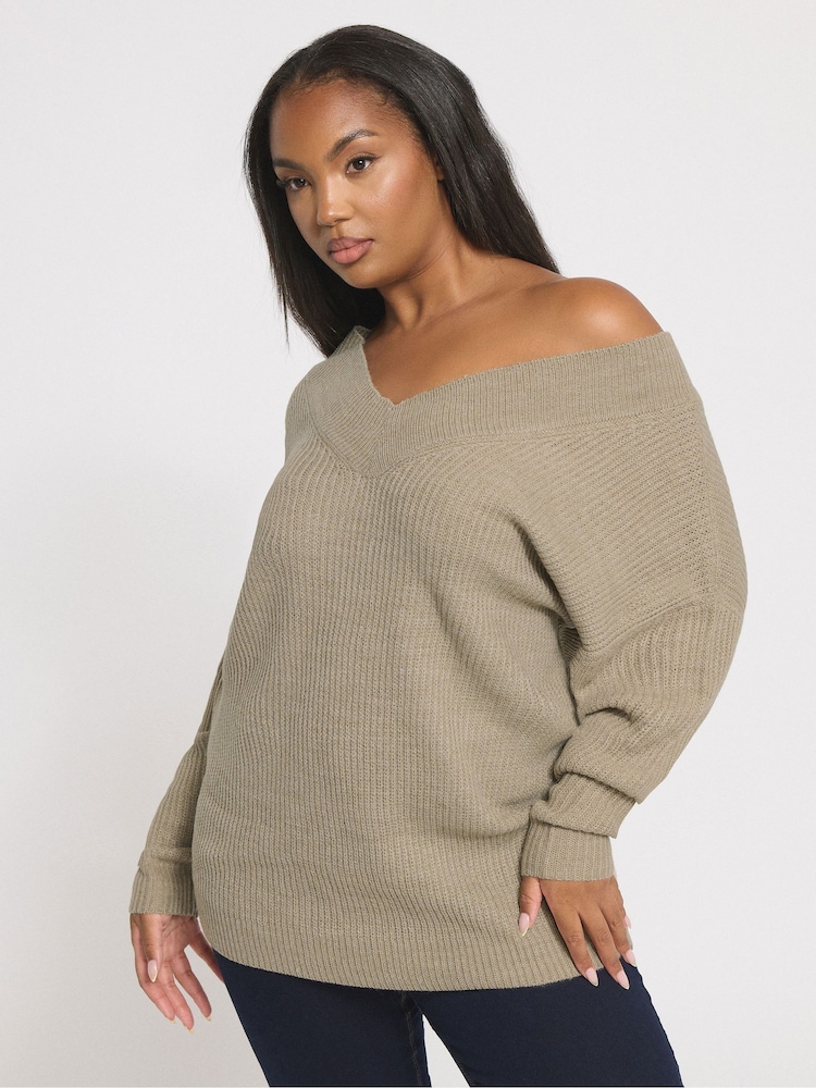Yours Curve Natural Double V Jumper - Image 1 of 5