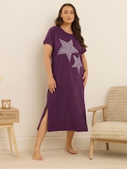 Yours Curve Purple Starry Night Midaxi Nightdress - Image 1 of 5