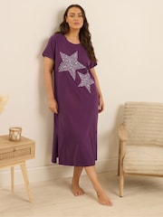 Yours Curve Purple Starry Night Midaxi Nightdress - Image 2 of 5