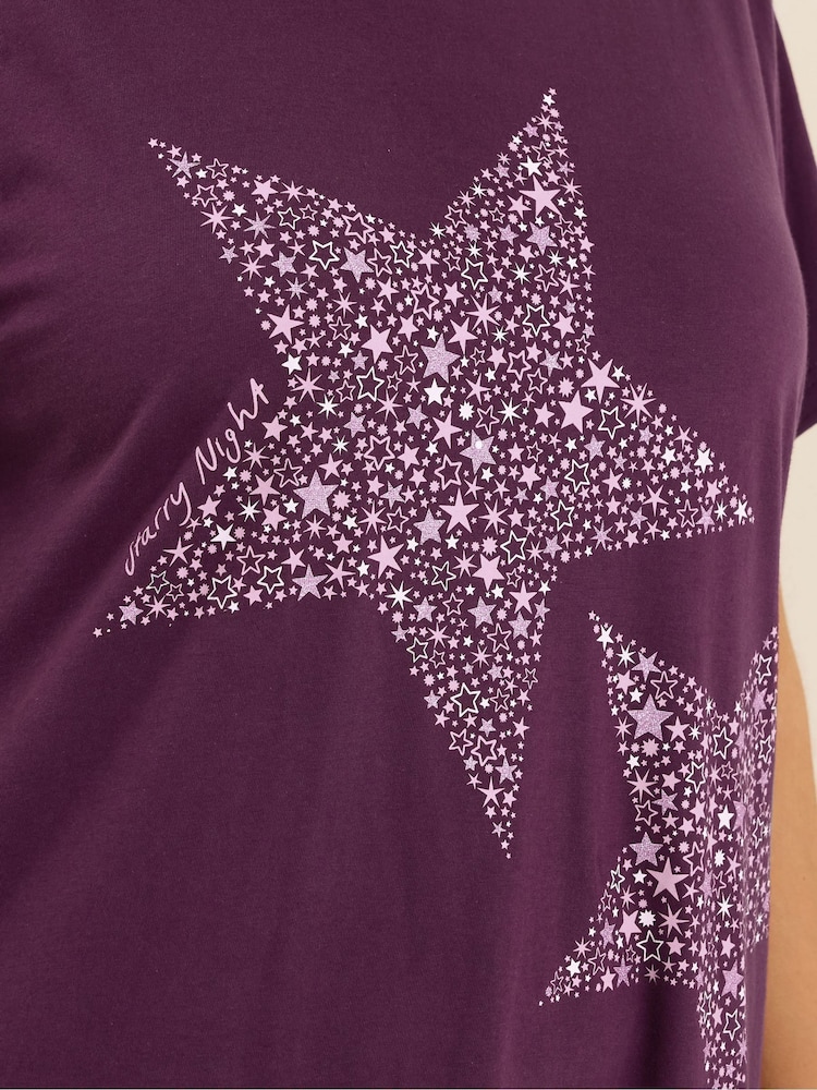 Yours Curve Purple Starry Night Midaxi Nightdress - Image 5 of 5 Yours Curve Purple Starry Night Midaxi Nightdress - Image 5 of 5