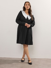 Yours Curve Black Statement Collar Dress - Image 1 of 5
