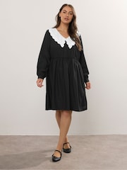 Yours Curve Black Statement Collar Dress - Image 3 of 5