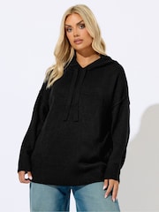 Yours Curve Black Hooded Seam Detail Jumper - Image 1 of 5