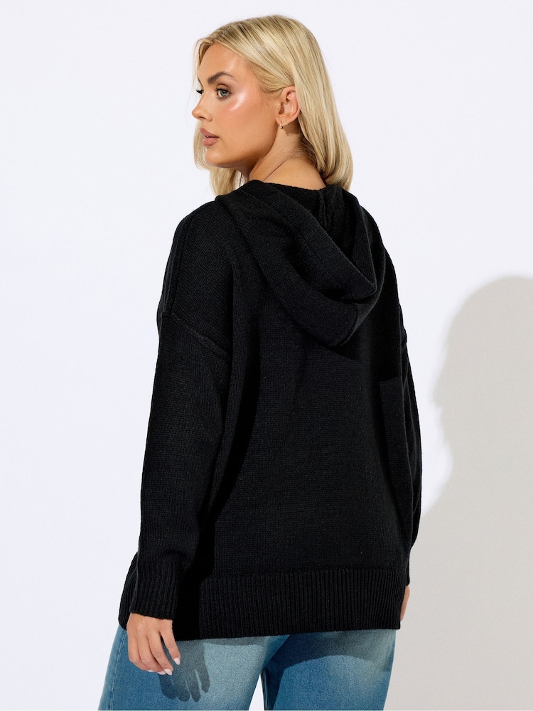 Yours Curve Black Hooded Seam Detail Jumper - Image 2 of 5