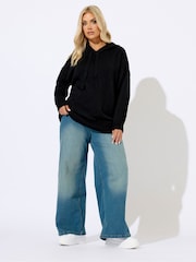 Yours Curve Black Hooded Seam Detail Jumper - Image 3 of 5