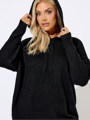 Yours Curve Black Hooded Seam Detail Jumper - Image 4 of 5