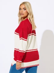 Yours Curve Red Drop Shoulder Stripe Jumper - Image 2 of 5