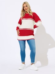 Yours Curve Red Drop Shoulder Stripe Jumper - Image 3 of 5