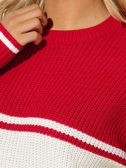 Yours Curve Red Drop Shoulder Stripe Jumper - Image 4 of 5