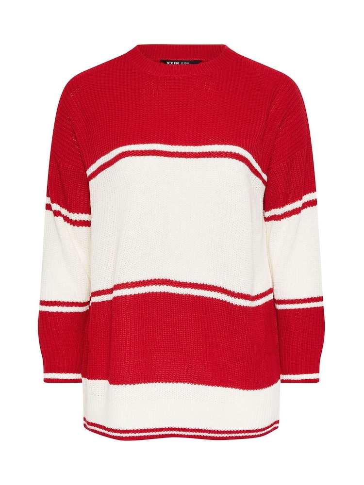 Yours Curve Red Drop Shoulder Stripe Jumper - Image 5 of 5