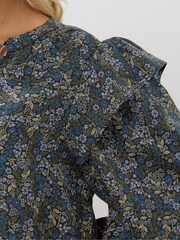 Yours Curve Blue Smock Frill Top - Image 4 of 5