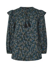 Yours Curve Blue Smock Frill Top - Image 5 of 5