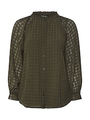 أخضر - Yours Curve Textured Frill Neck Blouse - صورة 6 من 6