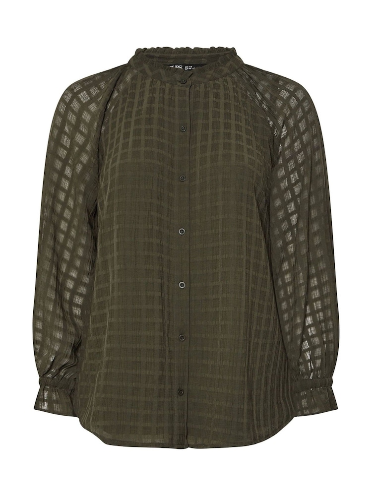أخضر - Yours Curve Textured Frill Neck Blouse - صورة 6 من 6