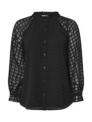 أسود - Yours Curve Textured Frill Neck Blouse - صورة 6 من 6