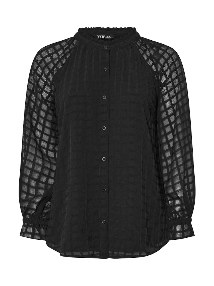 أسود - Yours Curve Textured Frill Neck Blouse - صورة 6 من 6