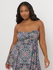 Yours Curve Black Aztec Twist Hanky Hem Tankini - Image 2 of 7