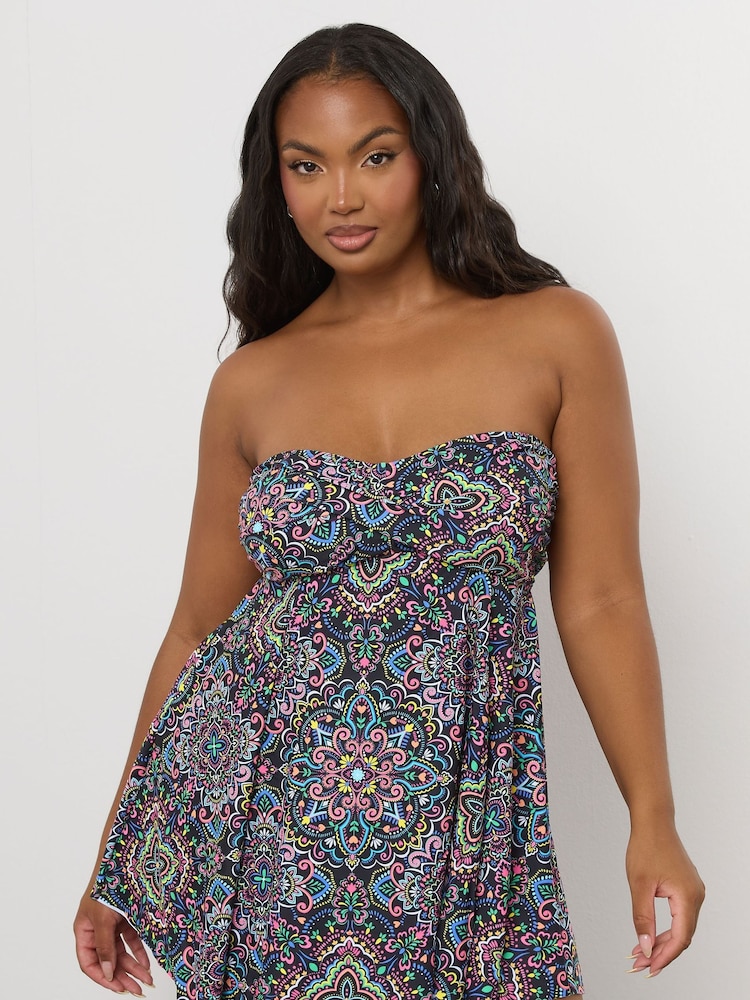 Yours Curve Black Aztec Twist Hanky Hem Tankini - Image 2 of 7