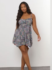 Yours Curve Black Aztec Twist Hanky Hem Tankini - Image 3 of 7