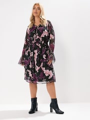 Preto - Yours Curve Tie Neck Midaxi Dress - Imagem 1 de 6