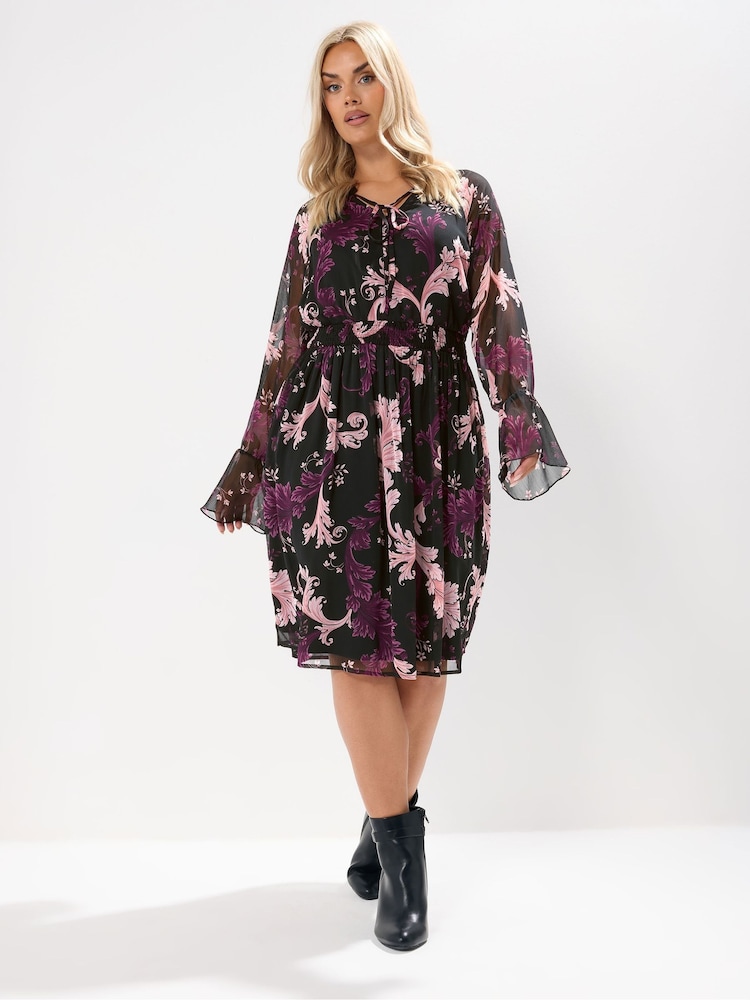 Preto - Yours Curve Tie Neck Midaxi Dress - Imagem 2 de 6