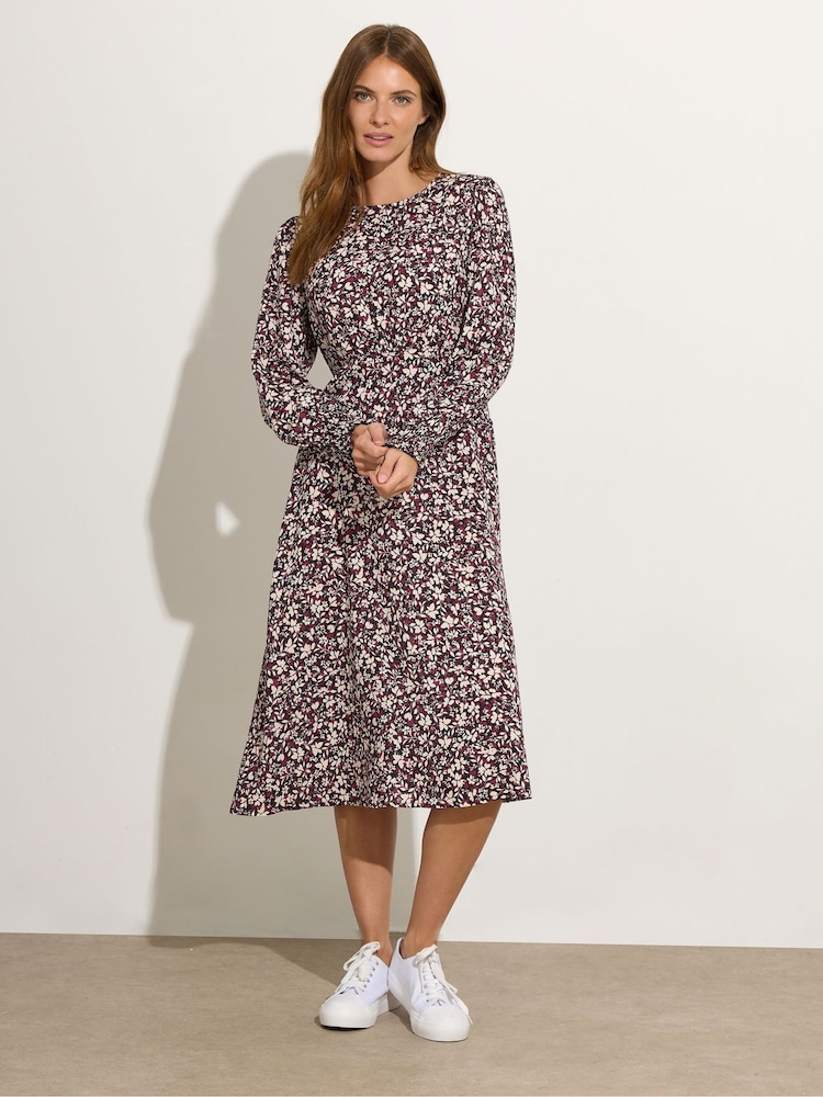 M&Co Red Printed Long Sleeve Midi Dress - Image 1 of 5 M&Co Red Printed Long Sleeve Midi Dress - Image 1 of 5