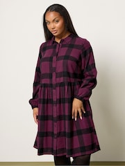 Yours Curve Red Check Shirt Dress - Image 1 of 4