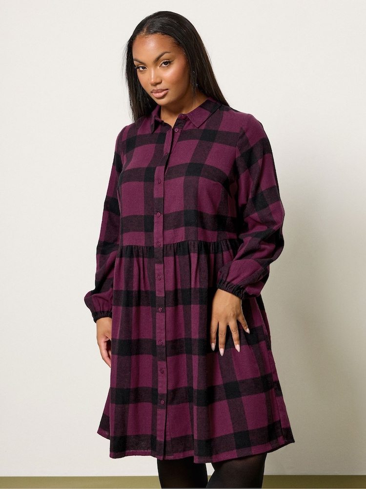 Yours Curve Red Check Shirt Dress - Image 1 of 4
