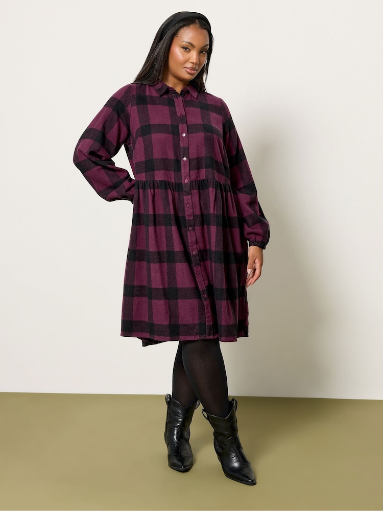 Yours Curve Red Check Shirt Dress - Image 2 of 4