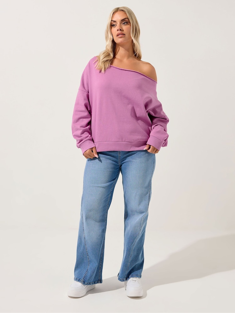 Rosa - Yours Curve Off Shoulder Crew Neck T-Shirt - Imagem 2 de 5