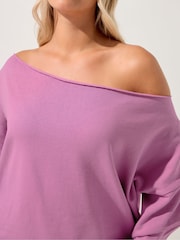 Rosa - Yours Curve Off Shoulder Crew Neck T-Shirt - Imagem 4 de 5