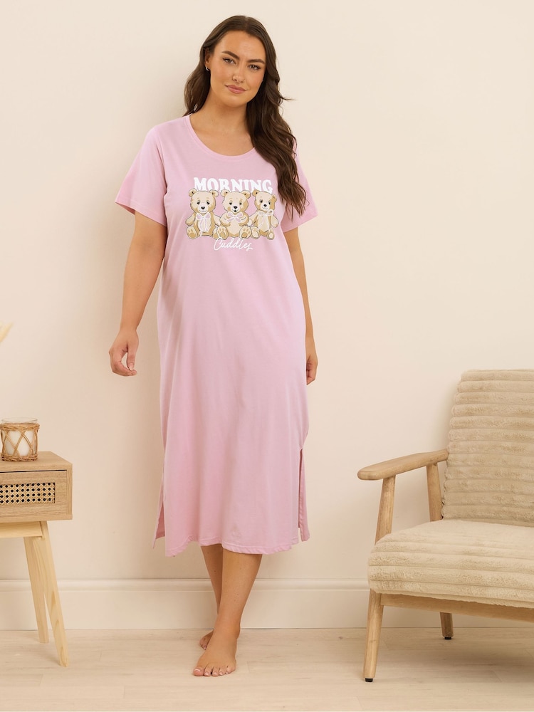 Yours Curve Pink Morning Cuddles Midaxi Nightdress - Image 2 of 5