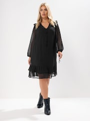 Yours Curve Black Smock Dobby Dress - Image 2 of 6
