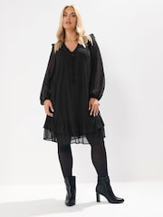 Yours Curve Black Smock Dobby Dress - Image 5 of 6
