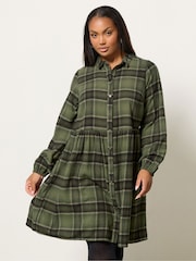 Yours Curve Green Check Shirt Dress - Image 1 of 5