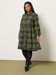 Yours Curve Green Check Shirt Dress - Image 2 of 5