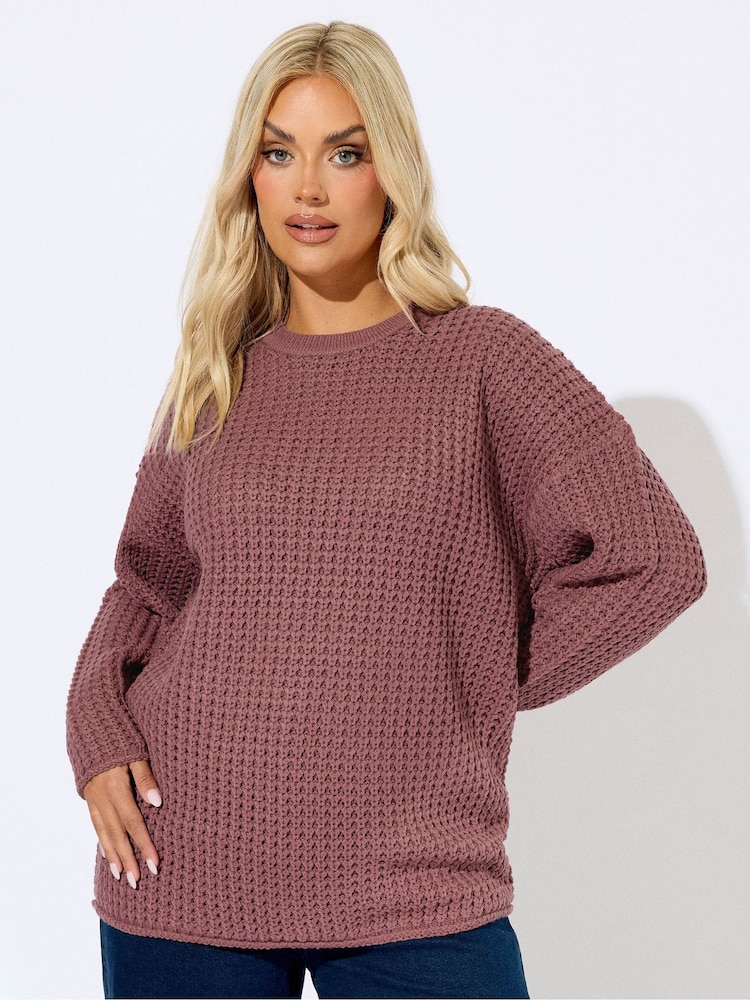 Yours Curve Pink Waffle Jumper - Image 1 of 5 Yours Curve Pink Waffle Jumper - Image 1 of 5