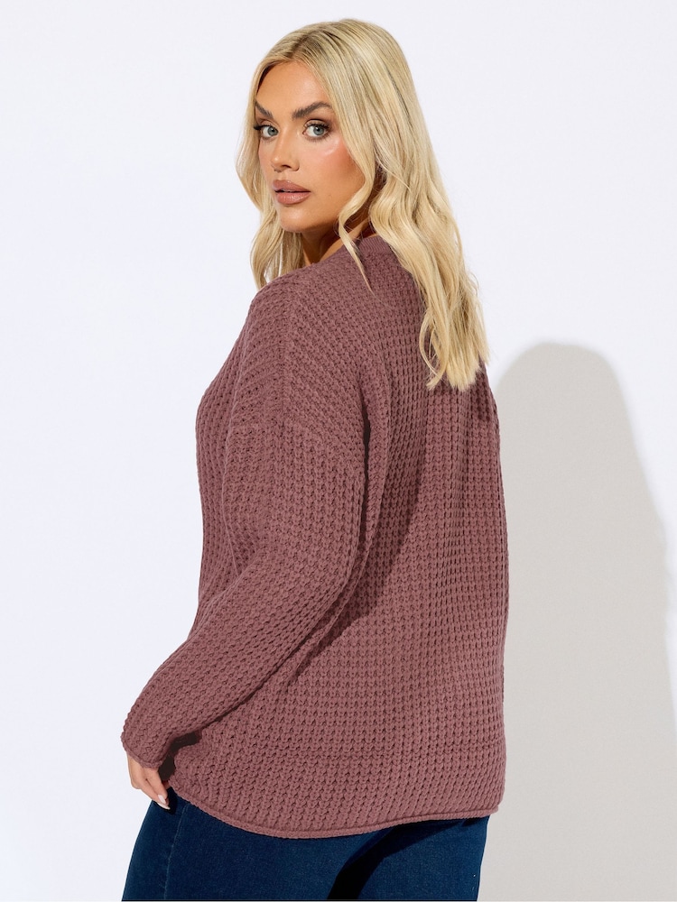 Yours Curve Pink Waffle Jumper - Image 2 of 5 Yours Curve Pink Waffle Jumper - Image 2 of 5